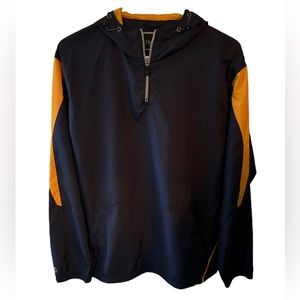 Holloway Adult Medium navy and gold shell jacket with hood.  NWT